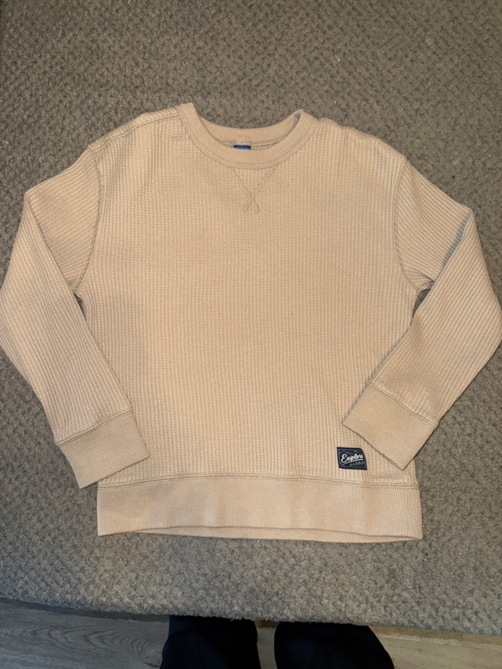 Old Navy Beige Waffle-Knit Crewneck Long Sleeve Tee